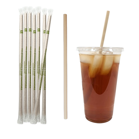 KGPeco 6 mm bamboo fiber drinking straws, individually wrapped in plain paper