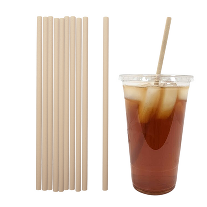 Regular straws, 9 inches long, on iced tea.