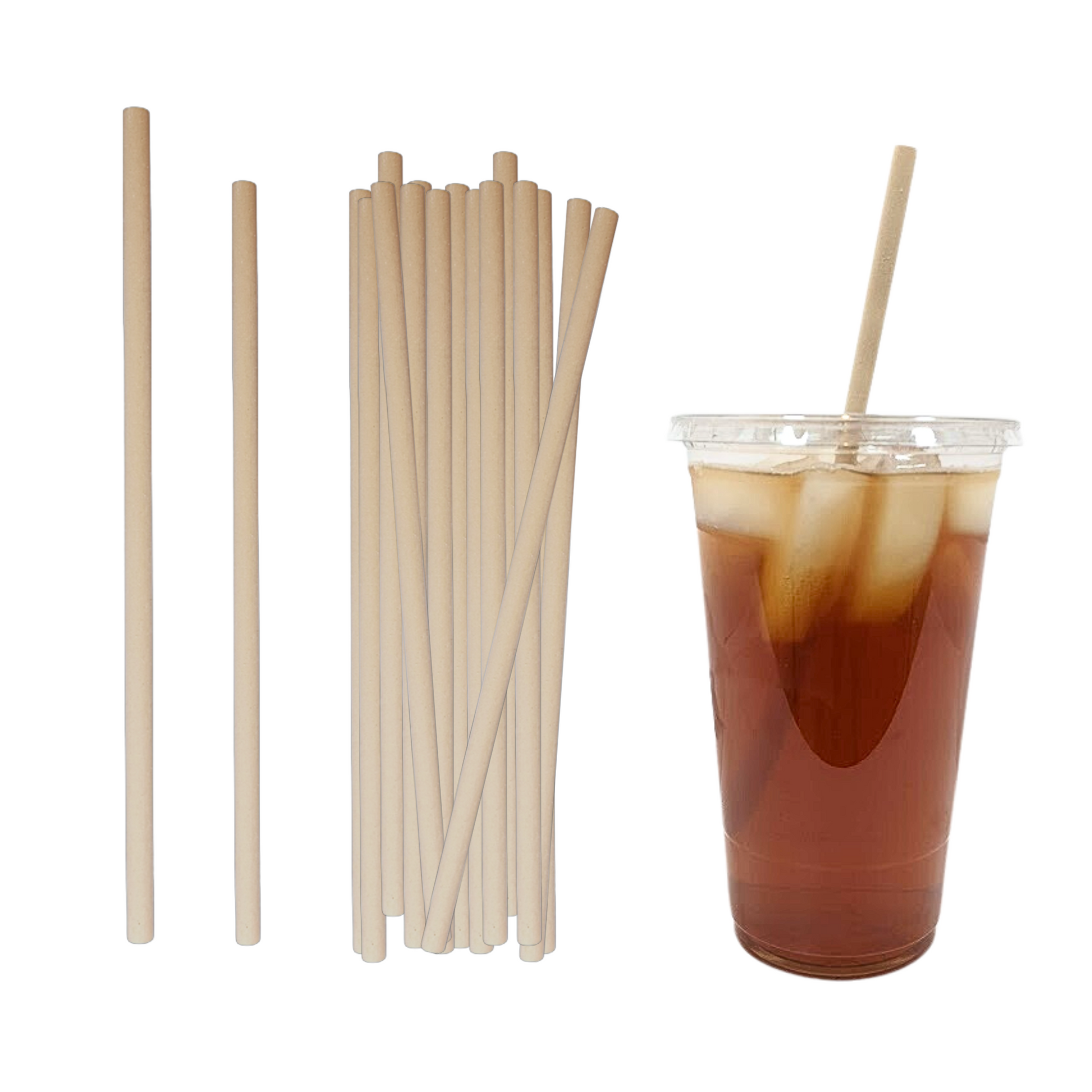 Regular straws, 8.27 inches long, on iced tea.