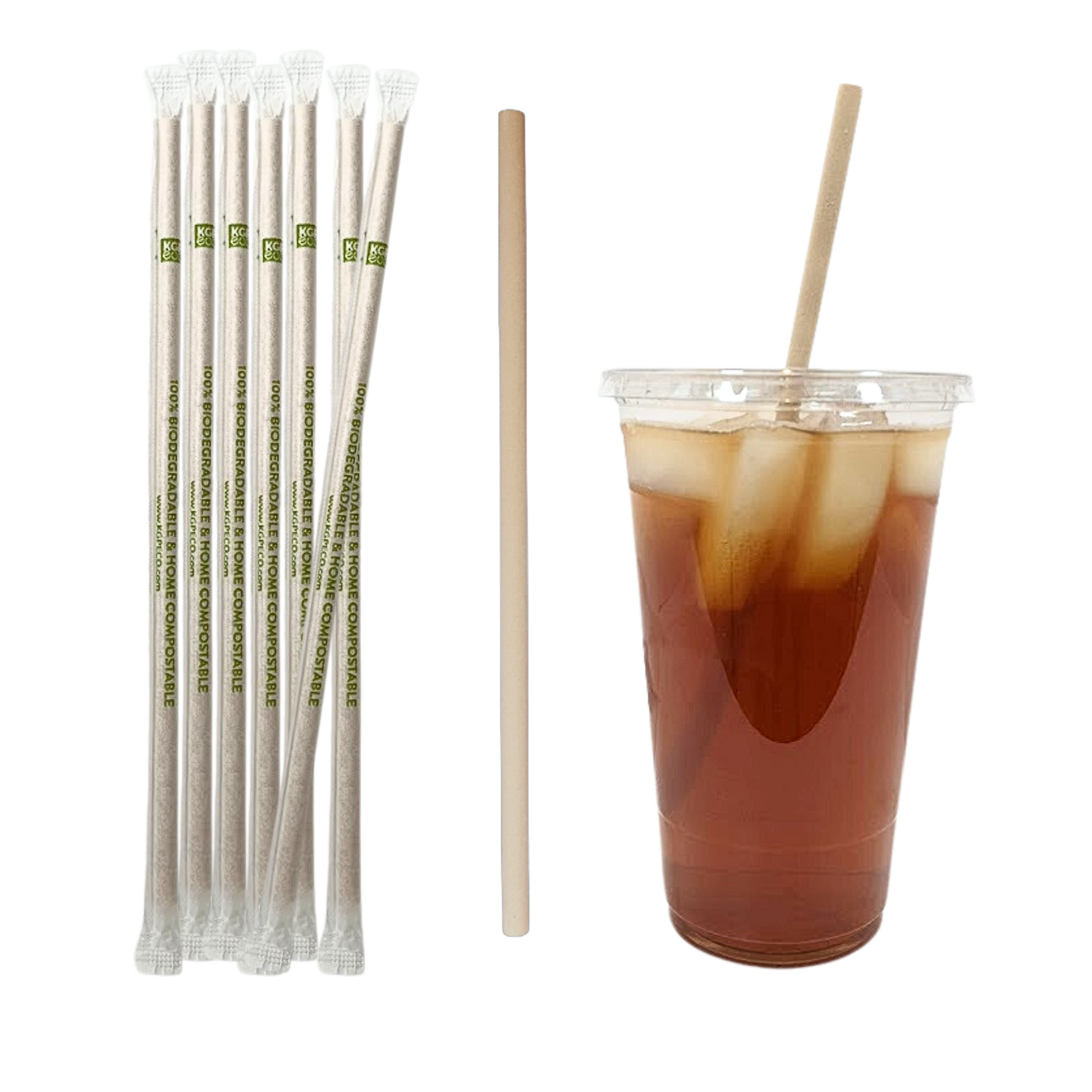 Wrapped Regular straws, 9 inches long, on iced tea.