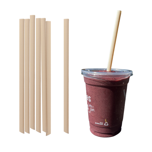 Smoothie/Shake Straws 8mm Diameter, 9 inches long with pointy end, on a smoothie.