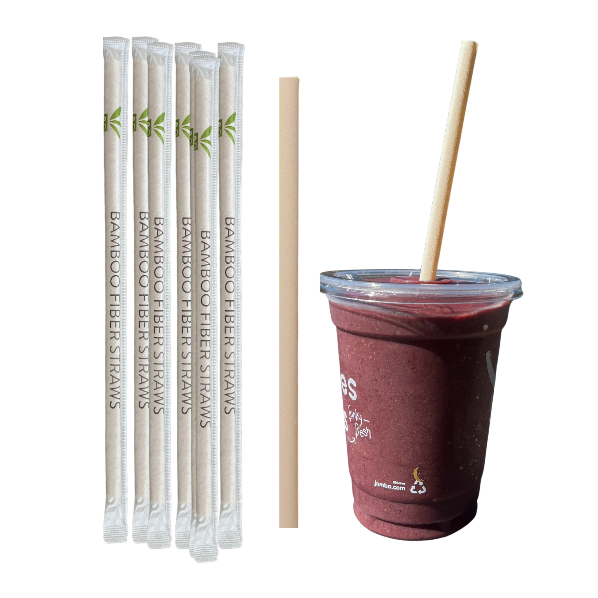 Wrapped Smoothie/Shake Straws 8mm Diameter, 9 inches long, on a smoothie.