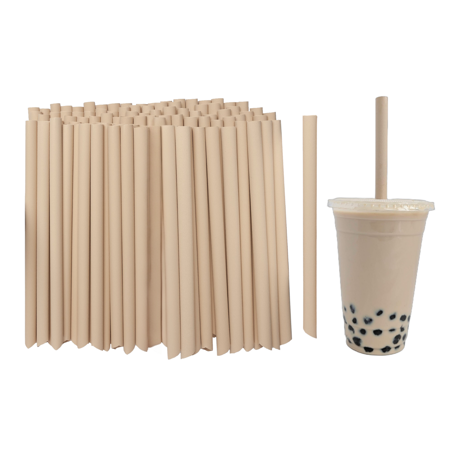 Boba Straws 9 inches long with pointy end, on a boba milk tea