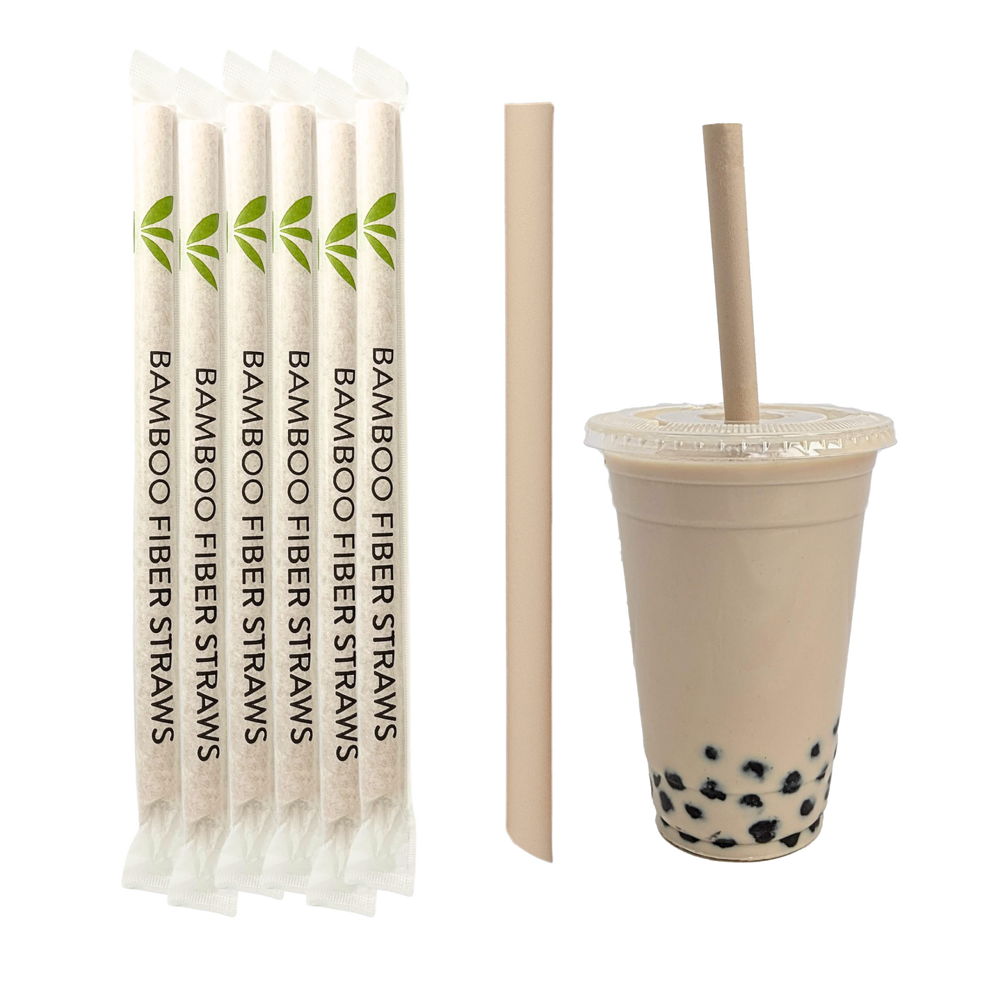 Wrapped Boba Straws 9 inches long with pointy end, on a boba milk tea